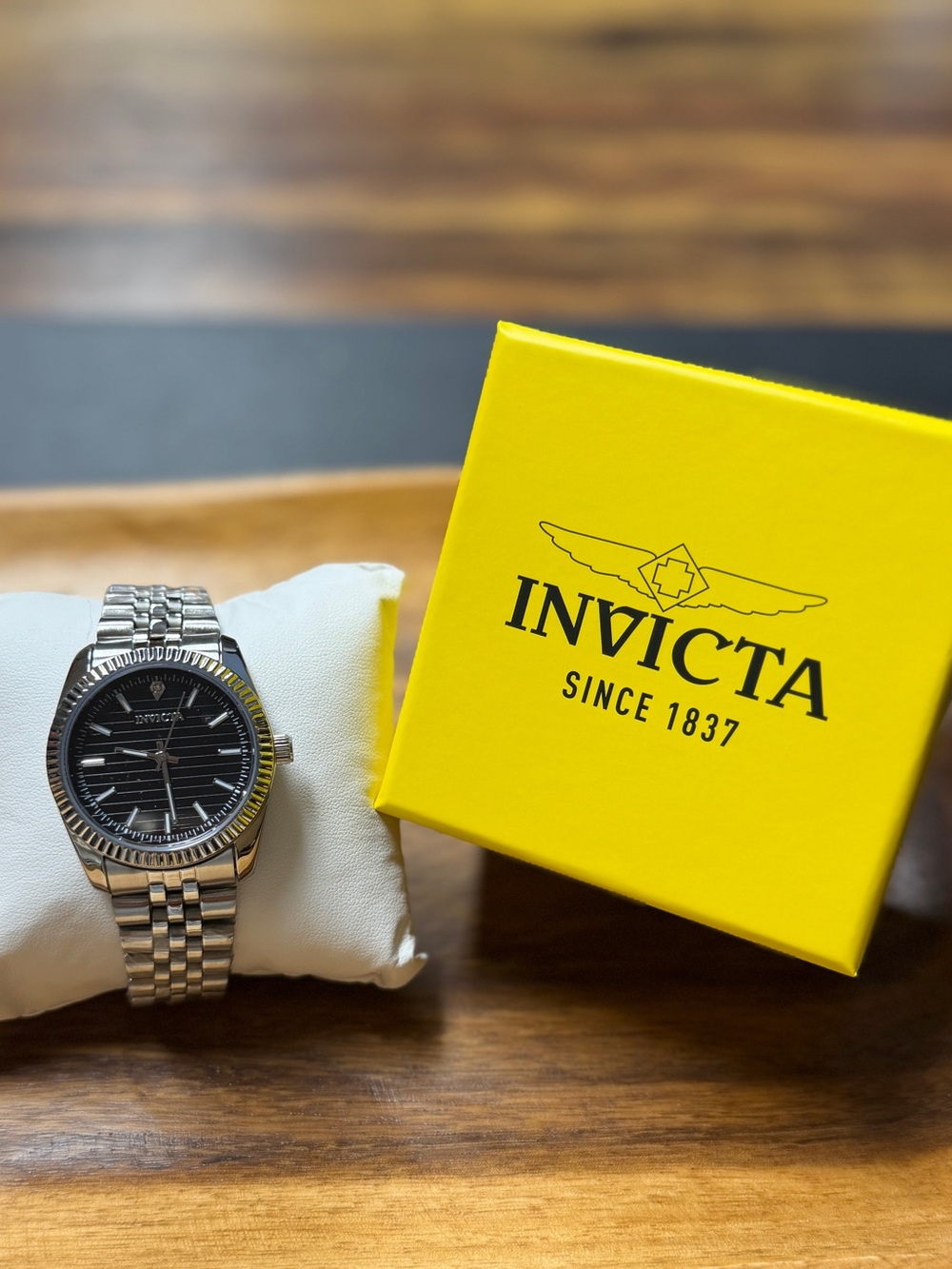 Invicta Men's Silver Bracelet Watch with Black Striped Dial